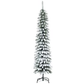 6' Tall Unlit Slim Pencil Xmas Tree, Snow Flocked Artificial Christmas Tree with Realistic Branches and 603 Tips, Green (Option: Green-1000x200x220 mm)