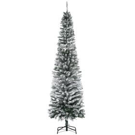HOMOM 7.5ft Flocked Christmas Tree, Pencil Artificial Xmas Tree with Faux Snow, Dense Branches, Foldable Metal Base for Indoor Holiday Decor (Option: Green-940x260x250 mm)