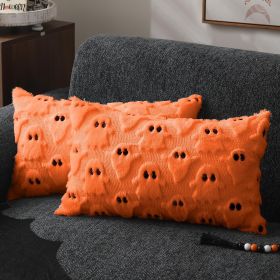 Halloween Pillow Covers 12x20 inch Set of 2 Beige Ghost Throw Pillow Cases Soft Plush Faux Fur Wool Couch Cushion Case for Chair Sofa Bedroom Liv (Color: Orange    20" x 12" (Pack of 2))