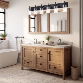 6-Light Bathroom Vanity Light, Modern Matte Black/ Brushed Nickel Wall Sconce Lighting with Clear Glass Shade (Color: Matte Black)
