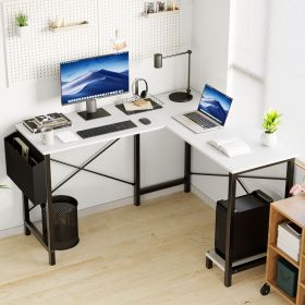 L Shaped Computer Desk - Gaming Corner 50 Inch Office Writing PC Wooden Table with CPU Storage Shelf & Side Bag (Color: white 49Inches)