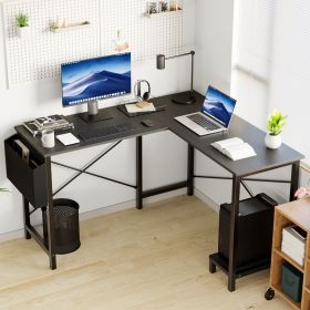 L Shaped Computer Desk - Gaming Corner 50 Inch Office Writing PC Wooden Table with CPU Storage Shelf & Side Bag (Color: Black 49Inches)