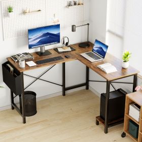 L Shaped Computer Desk - Gaming Corner 50 Inch Office Writing PC Wooden Table with CPU Storage Shelf & Side Bag (Color: Rustic 49Inches)
