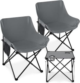 Portable Camping Chairs for Adults, 2 Pcs Oversized Lawn Chair with Folding Camping Table for Beach, Picnic, Outdoor Sports, Fishing, Rv Travel (Color: Grey)