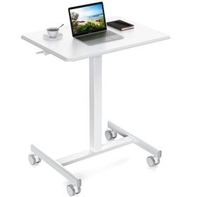 Adjustable Rolling Desk Laptop Computer Cart for Home, Office, Classroom,Overbed Table (Color: White)