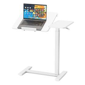 Adjustable Overbed Table with Wheels, Mobile Rolling Laptop Desk, Tilting Bedside Table for Laptop, Bed, Sofa, and Office Use (Color: White)