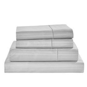 Kathy Ireland 500 Thread Count Damask Stripe Sheet Set (Color: Silver, size: KING)