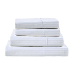 Kathy Ireland 500 Thread Count Damask Stripe Sheet Set (Color: White, size: QUEEN)