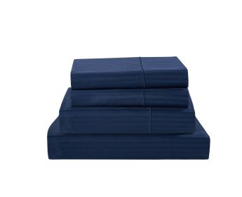 Kathy Ireland 500 Thread Count Damask Stripe Sheet Set (Color: Navy, size: CAL KING)