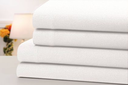 Bibb Home Solid Flannel 4 Piece Sheet Set (Color: White, size: KING)