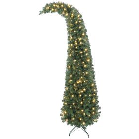 7 ft Prelit Christmas Tree, Whimsical Xmas Tree Slim High Mountain Fir with 300 LEDs and Metal Stand, Green (Option: Green-1020x260x260 mm)